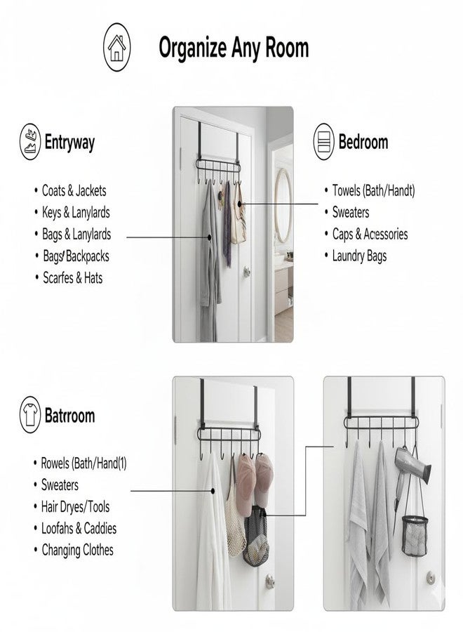 Konquer TimeS Heavy Duty Stainless Steel Over The Door Hook Hanger Organizer/Wall Hook Rack, No Drilling Required (Black) - Image 5